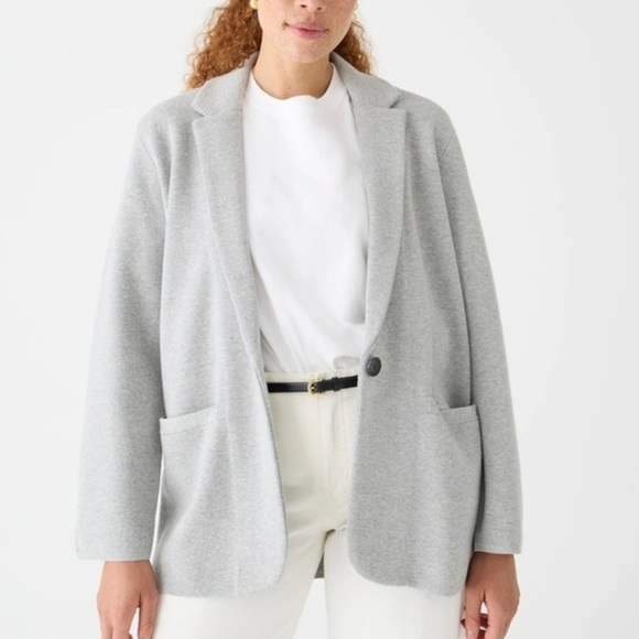 J. Crew Light Grey Color Cecile Cardigan Relaxed Sweater Blazer size Xsmall - Picture 2 of 14